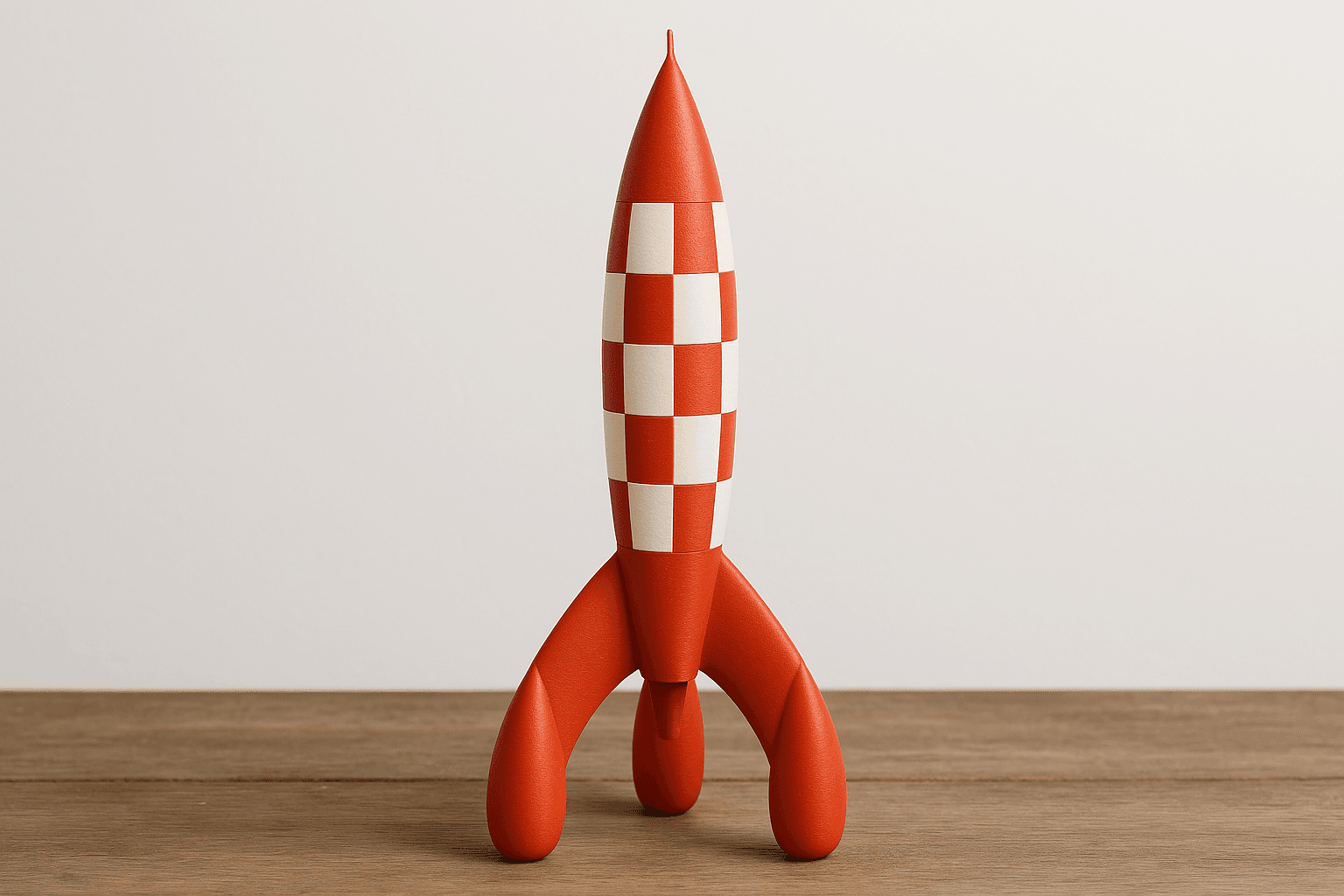 Fusée décorative à damier rouge et blanc imprimée en 3D